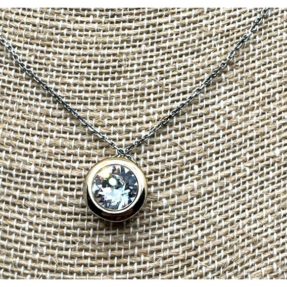 Sparkling Elegant Two Tone CZ Pendant Necklace Slider Bedazzled Whimsy Dainty - Picture 5 of 7